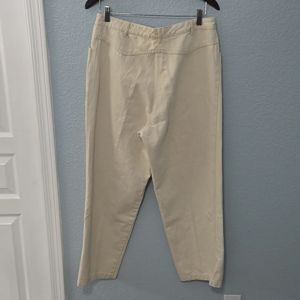 J. JILL Cream Wide Leg Denim Cotton Linen Blend Cropped Jeans Pants Sz 14